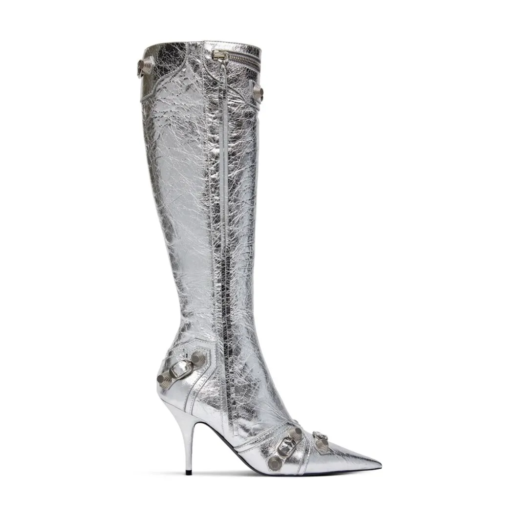 Stivali Cagole 90 Mm Metallizzati da Donna in Argento