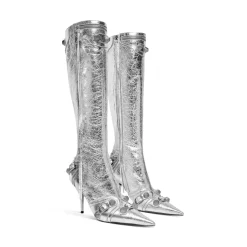 Stivali Cagole 90 Mm Metallizzati  da Donna in Argento