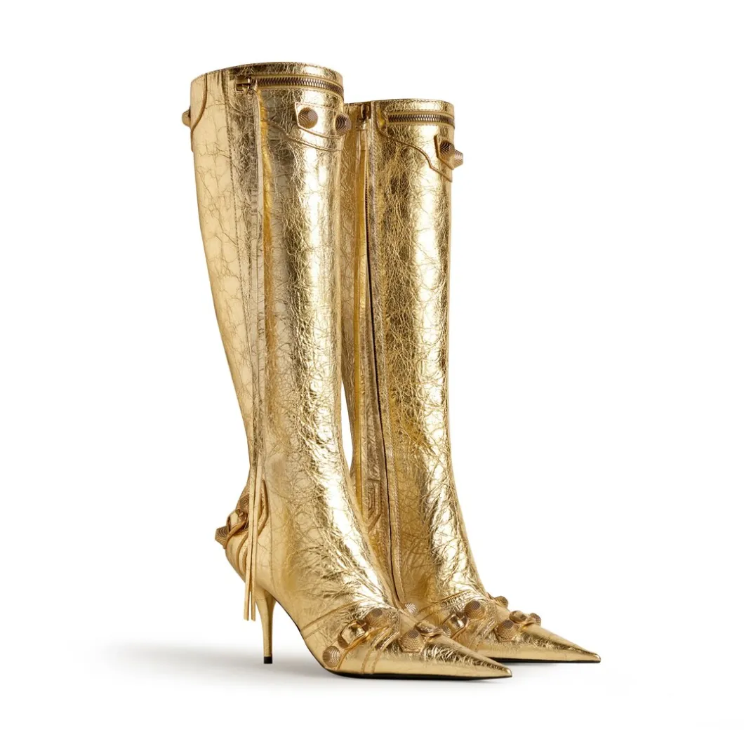 Stivali Cagole 90 Mm Metallizzati da Donna in Oro