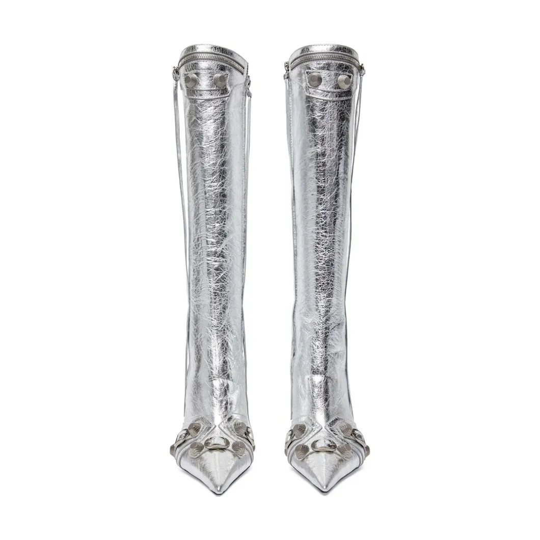 Stivali Cagole 90 Mm Metallizzati da Donna in Argento