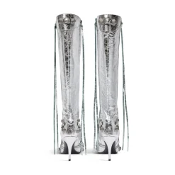 Stivali Cagole 90 Mm Metallizzati da Donna in Argento