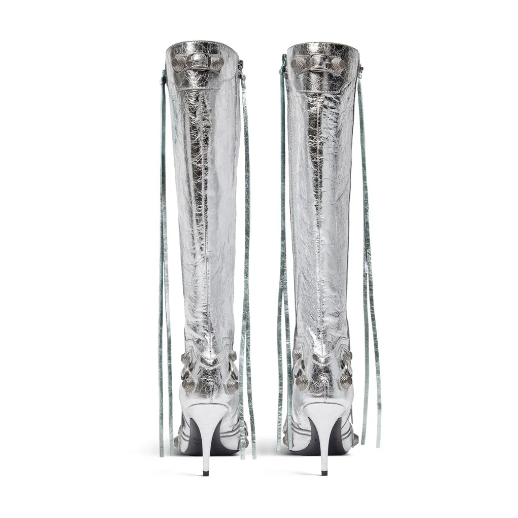 Stivali Cagole 90 Mm Metallizzati da Donna in Argento