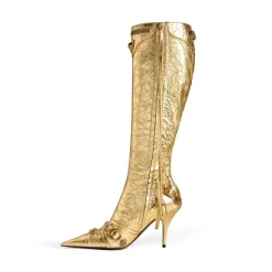 Stivali Cagole 90 Mm Metallizzati da Donna in Oro