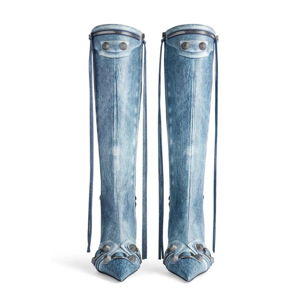 Stivali Cagole 90 Mm Stampa Denim da Donna in Blu