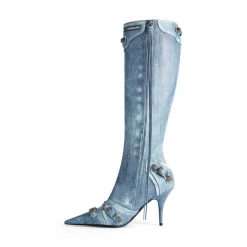 Stivali Cagole 90 Mm Stampa Denim da Donna in Blu