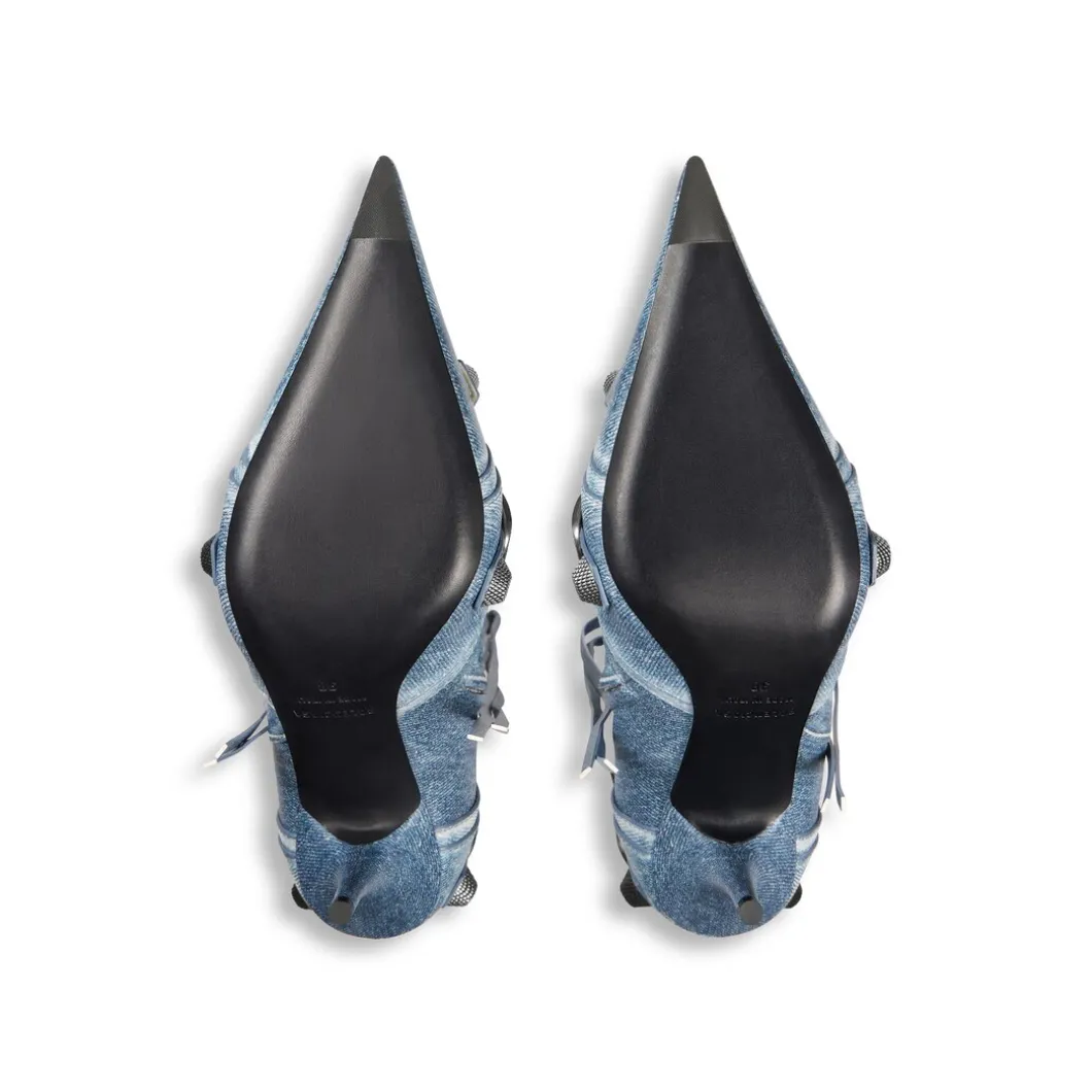 Stivali Cagole 90 Mm Stampa Denim da Donna in Blu
