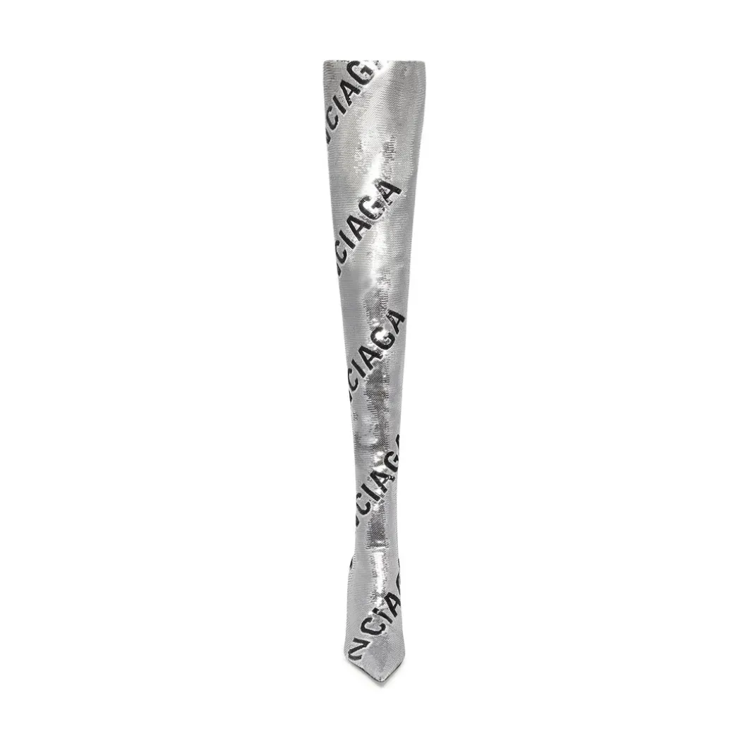 Stivali Over-the-knee Knife 110 Mm Allover Logo da Donna in Argento