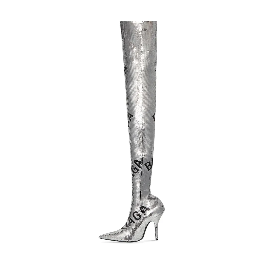 Stivali Over-the-knee Knife 110 Mm Allover Logo da Donna in Argento