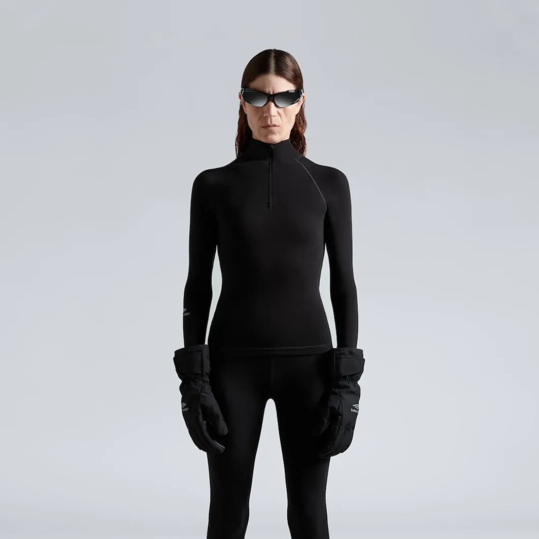 Top Con Mezza Zip 3b Sports Icon Aderente da Donna in Nero