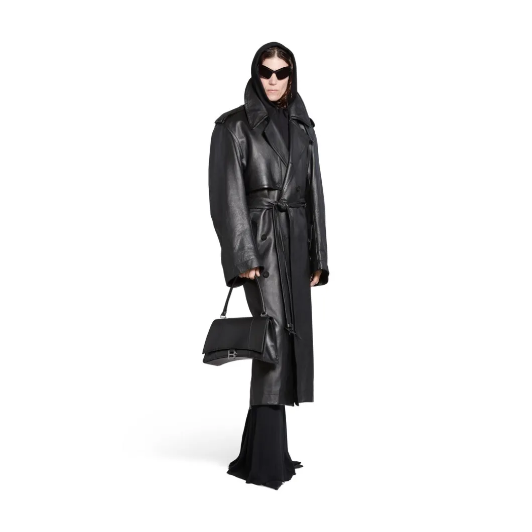 Trench Cocoon Aderente da Donna in Nero