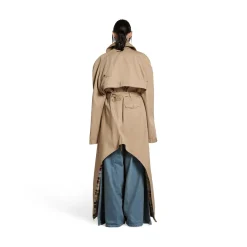 Trench Maxi Deconstructed da Donna in Beige Scuro