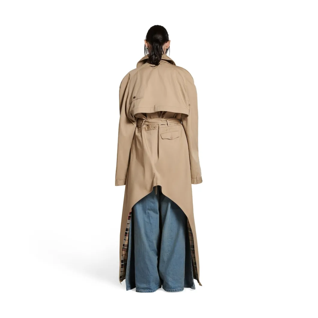 Trench Maxi Deconstructed da Donna in Beige Scuro