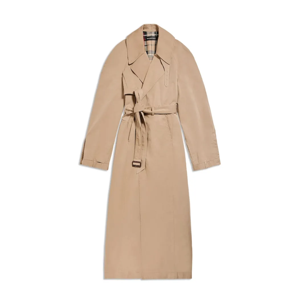 Trench Maxi Deconstructed da Donna in Beige Scuro
