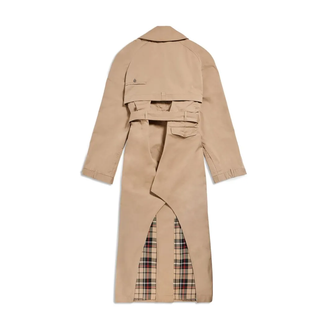 Trench Maxi Deconstructed da Donna in Beige Scuro