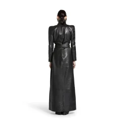 Trench Round Shoulder Maxi da Donna in Nero