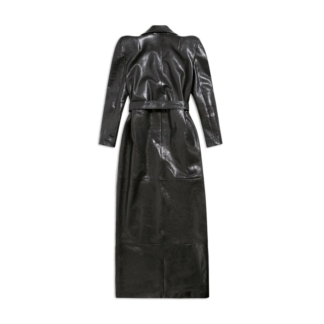 Trench Round Shoulder Maxi da Donna in Nero