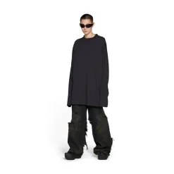 T-shirt A Maniche Lunghe Balenciaga Oversize in Nero Délavé