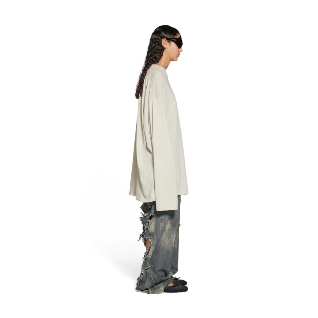 T-shirt A Maniche Lunghe Balenciaga Oversize in Crema