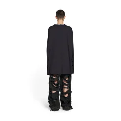 T-shirt A Maniche Lunghe Balenciaga Oversize in Nero Délavé