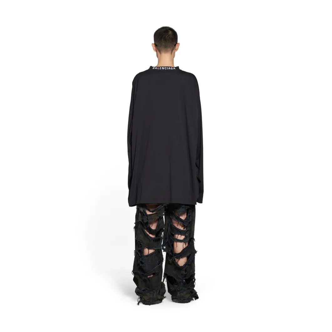 T-shirt A Maniche Lunghe Balenciaga Oversize in Nero Délavé
