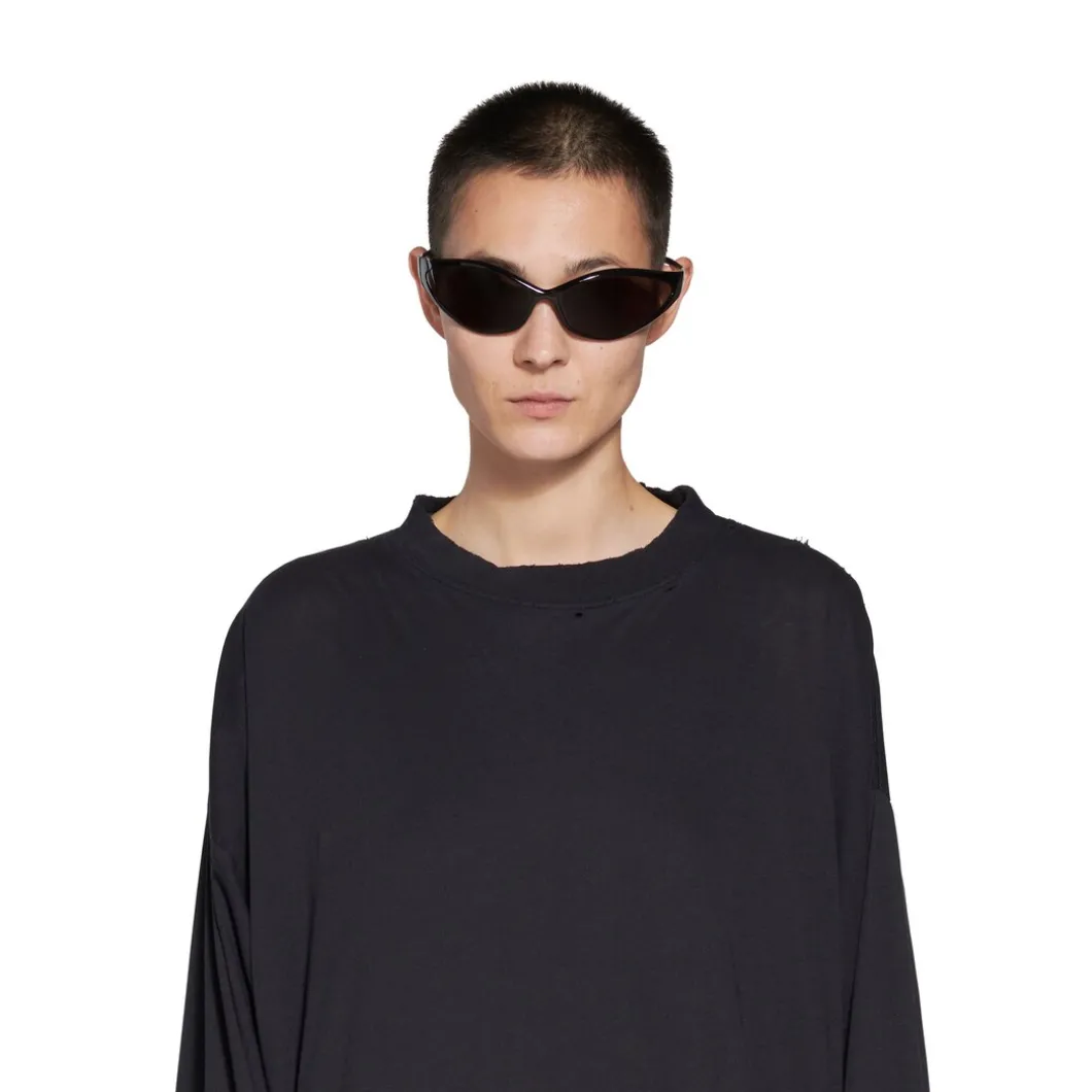 T-shirt A Maniche Lunghe Balenciaga Oversize in Nero Délavé