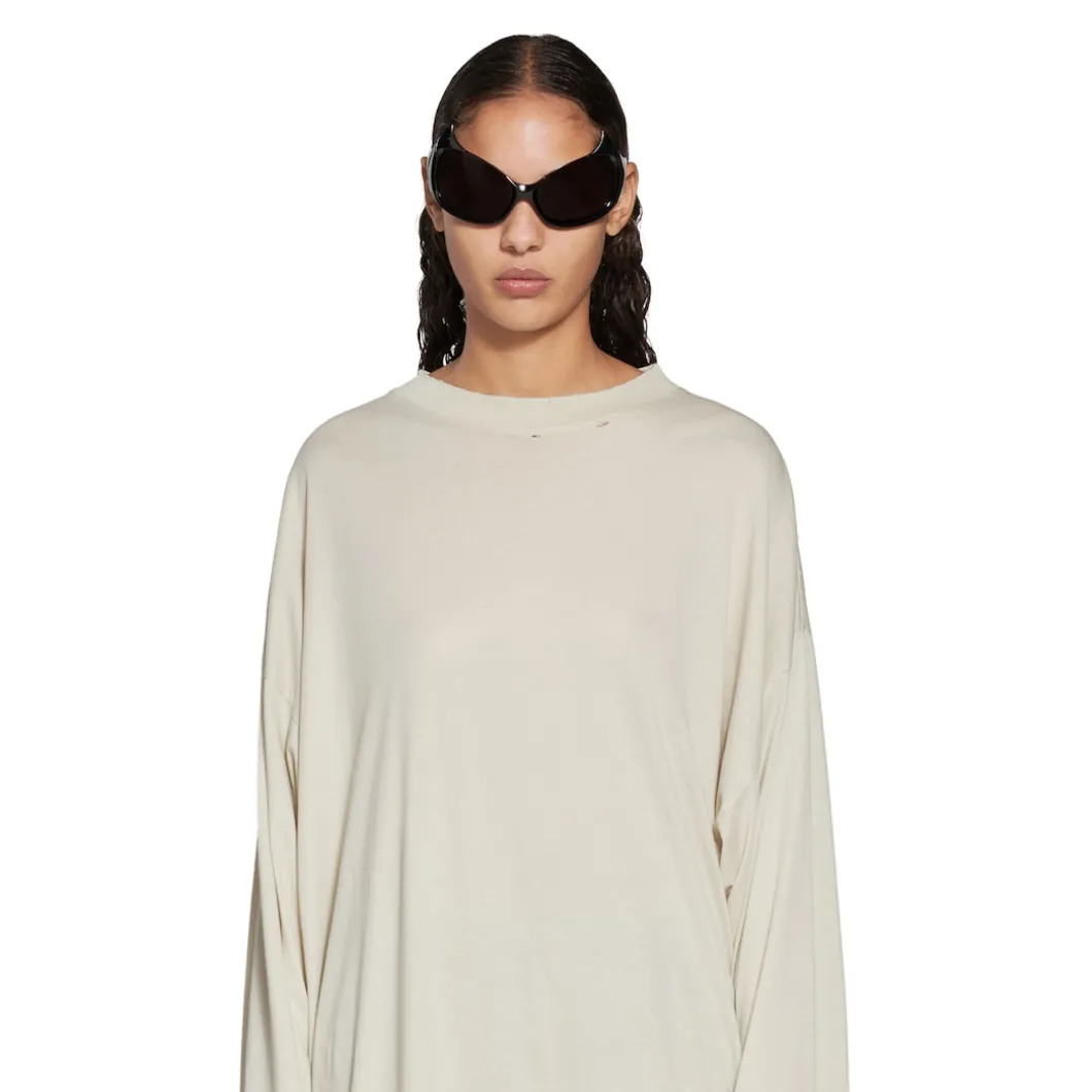 T-shirt A Maniche Lunghe Balenciaga Oversize in Crema