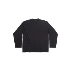 T-shirt A Maniche Lunghe Balenciaga Oversize in Nero Délavé