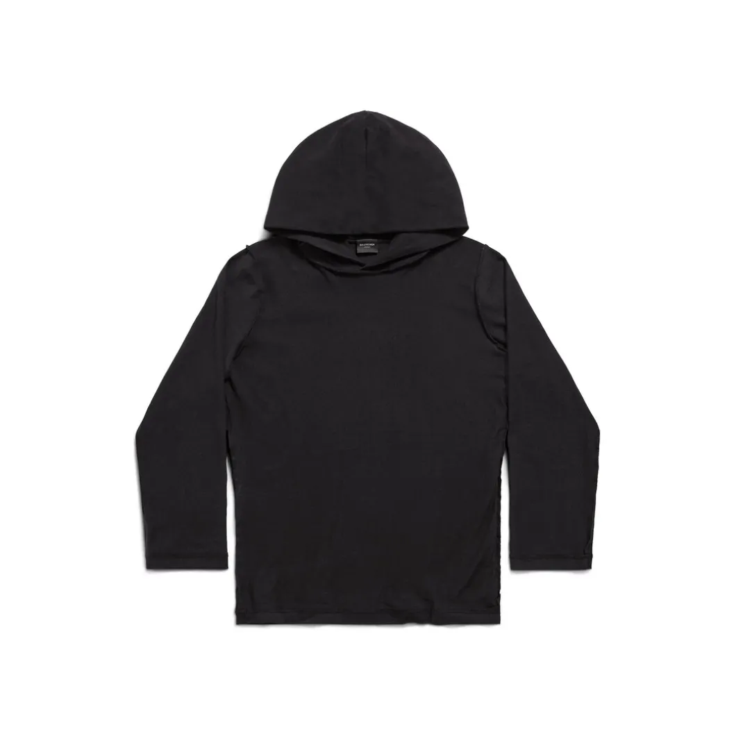 T-shirt A Maniche Lunghe Con Cappuccio Inside-out Aderente in Nero