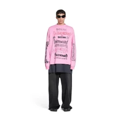 T-shirt A Maniche Lunghe Diy Metal Medium Fit da Donna in Rosa/bianco/rosso