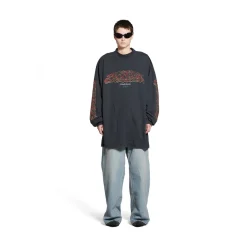 T-shirt A Maniche Lunghe Offshore Oversize in Nero Délavé