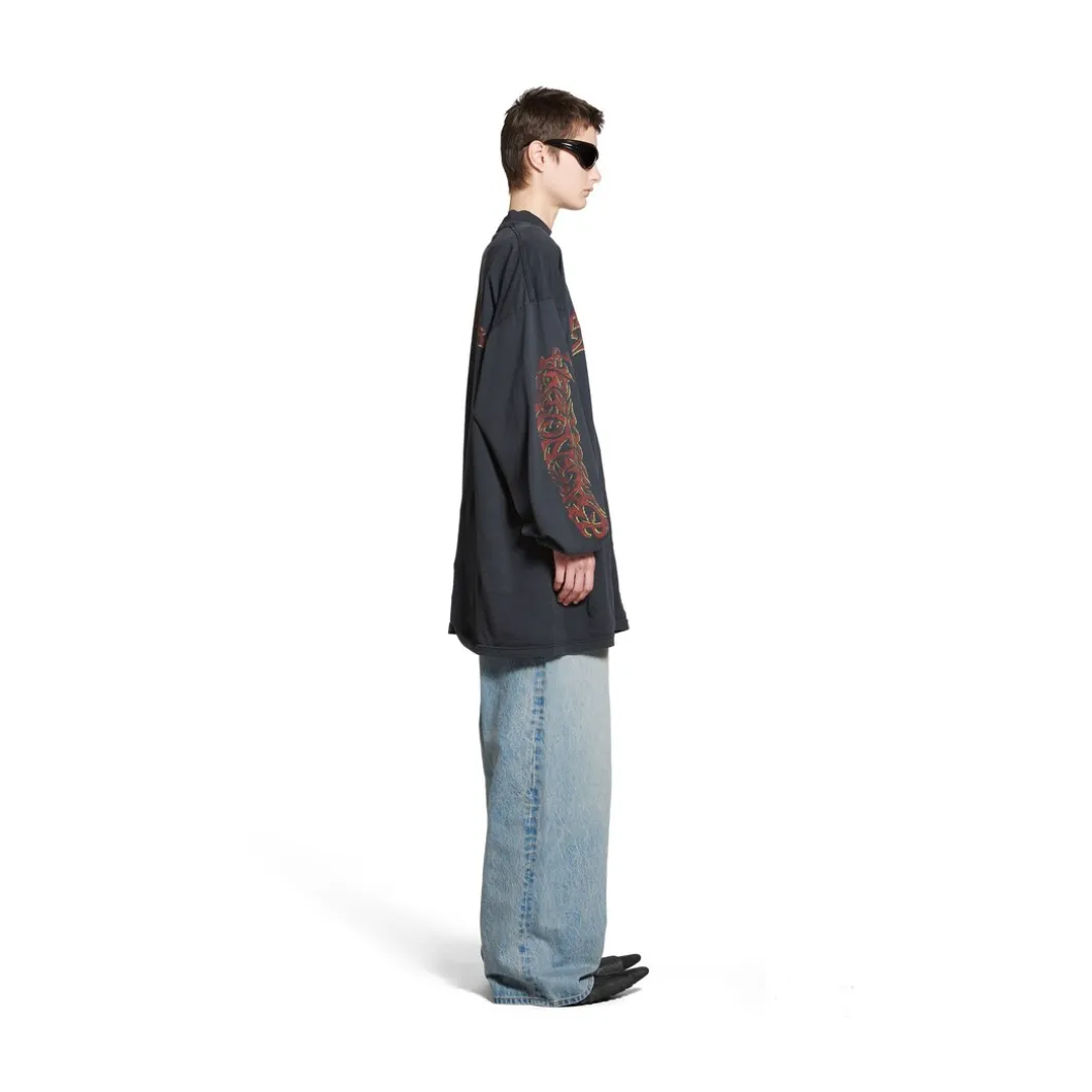 T-shirt A Maniche Lunghe Offshore Oversize in Nero Délavé