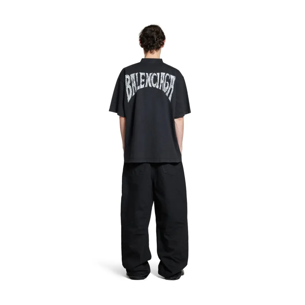T-shirt Balenciaga Hand-drawn Medium Fit in Nero Délavé