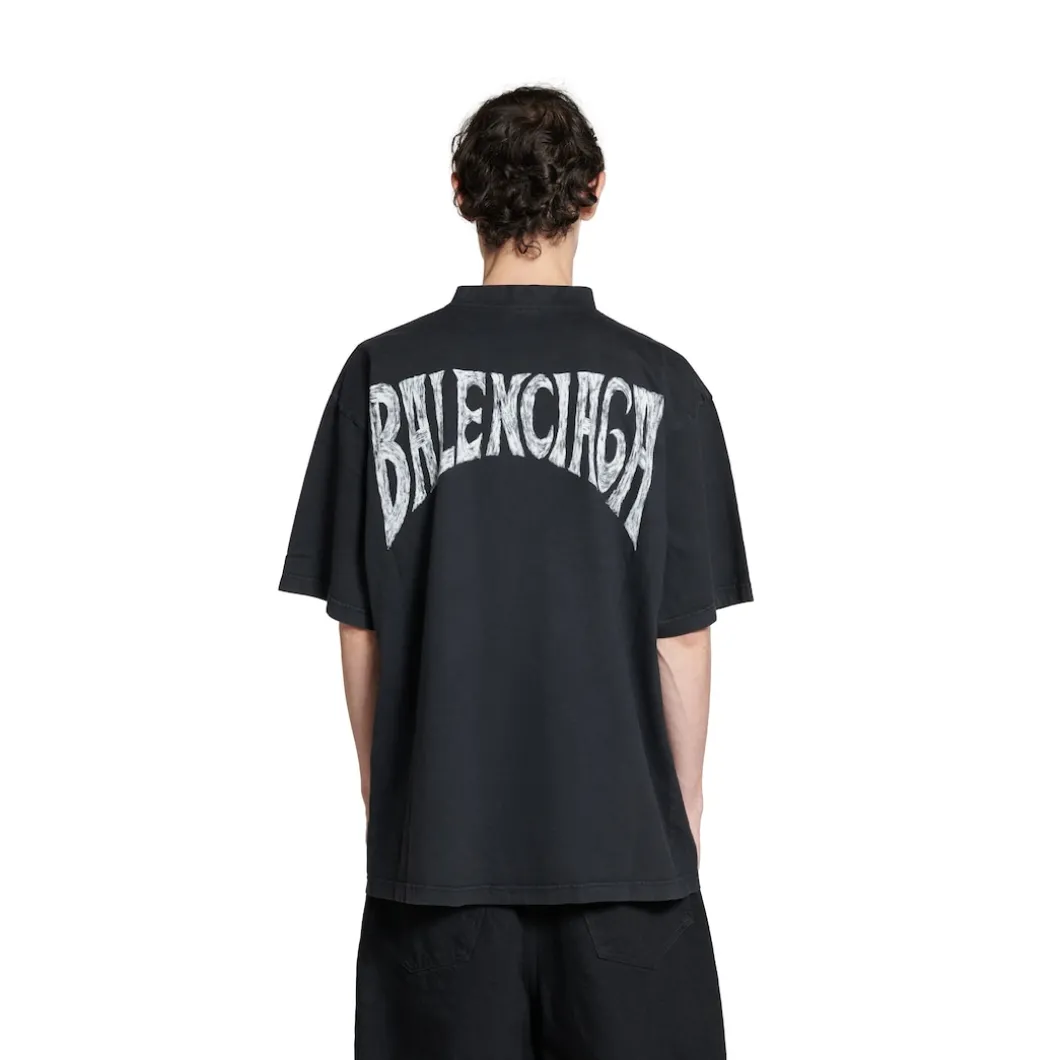 T-shirt Balenciaga Hand-drawn Medium Fit in Nero Délavé