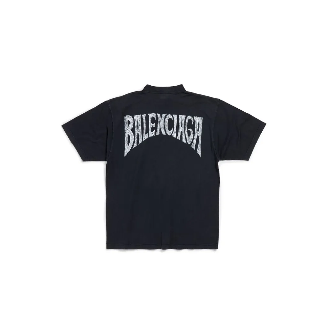 T-shirt Balenciaga Hand-drawn Medium Fit in Nero Délavé