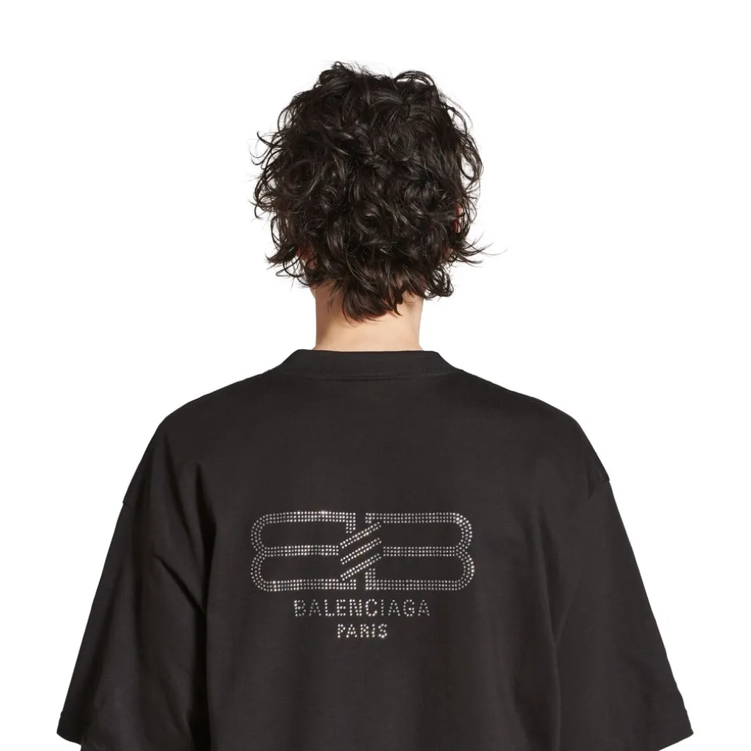 T-shirt Bb Paris Strass Medium Fit in Nero Délavé