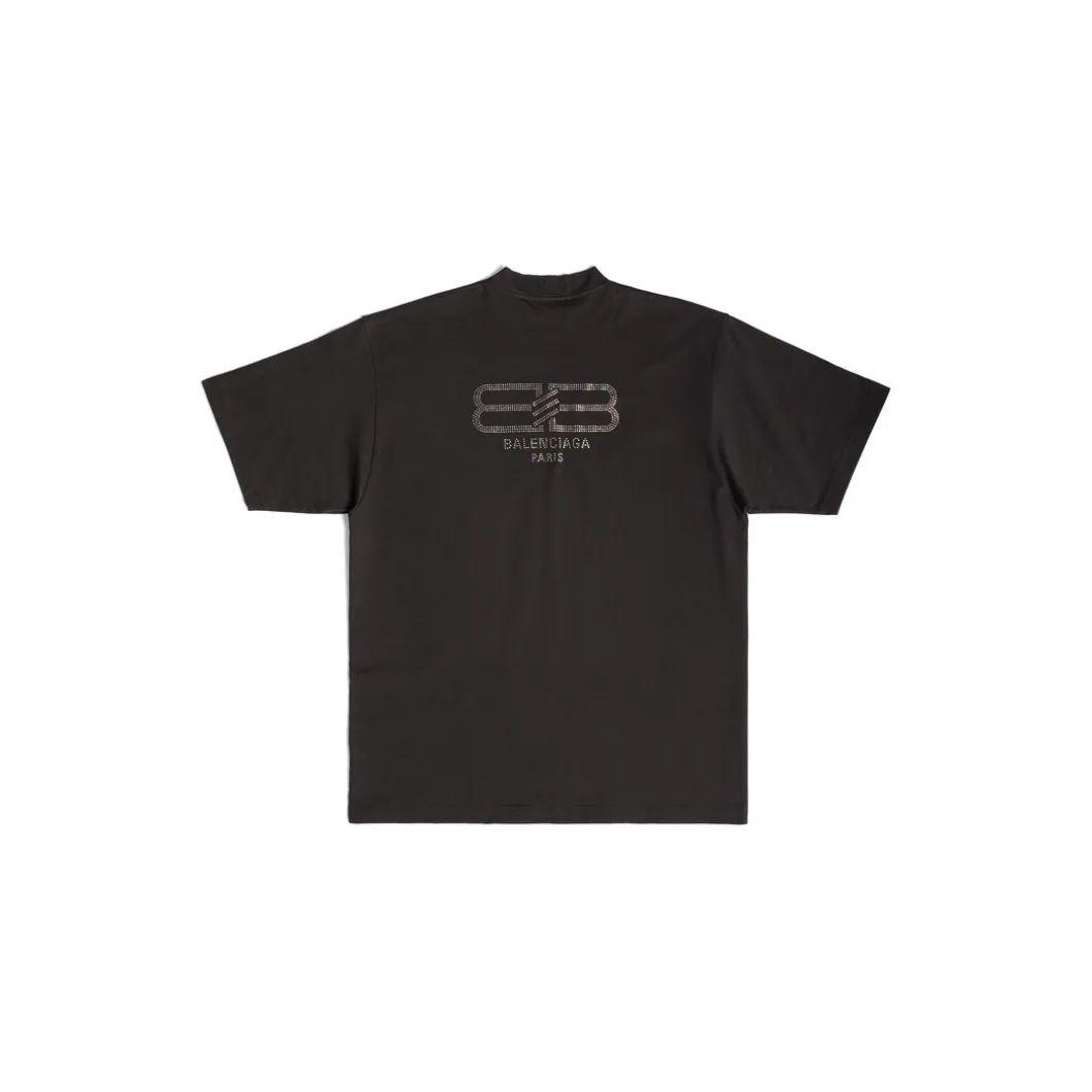 T-shirt Bb Paris Strass Medium Fit in Nero Délavé