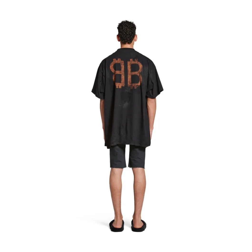 T-shirt Crypto Oversize in Nero Délavé