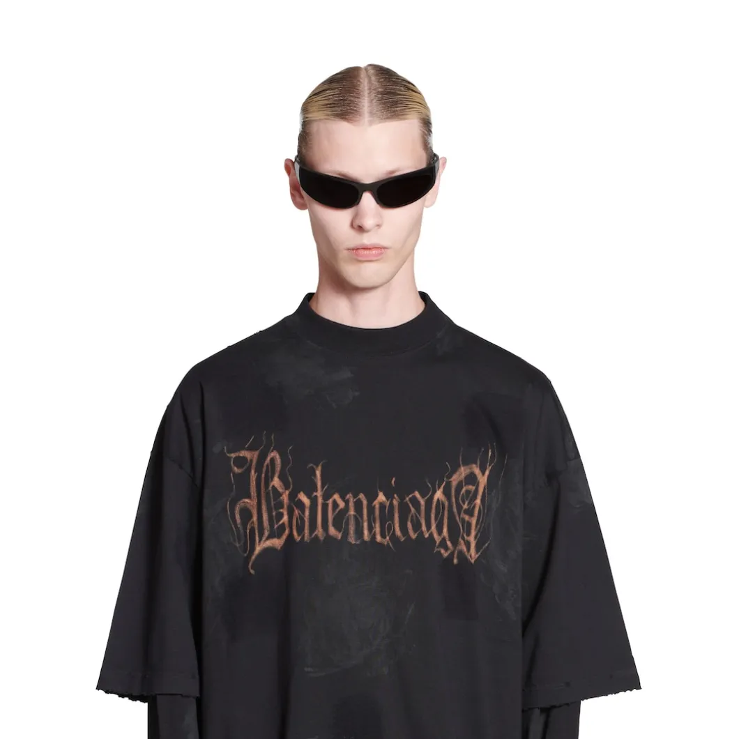T-shirt Heavy Metal Large Fit in Nero Délavé