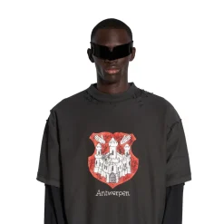 T-shirt Inside-out Antwerpen Oversize in Nero