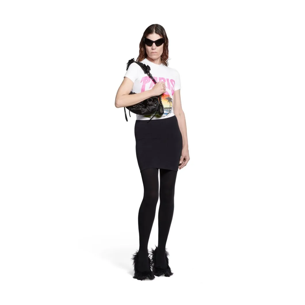 T-shirt Paris Tropical Aderente da Donna in Bianco/rosa