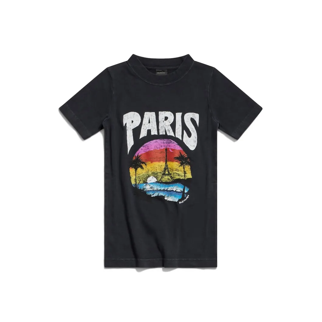 T-shirt Paris Tropical Aderente da Donna in Nero/bianco