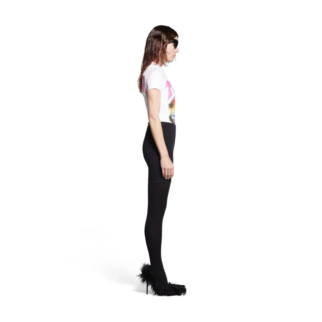 T-shirt Paris Tropical Aderente da Donna in Bianco/rosa