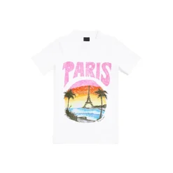 T-shirt Paris Tropical Aderente da Donna in Bianco/rosa