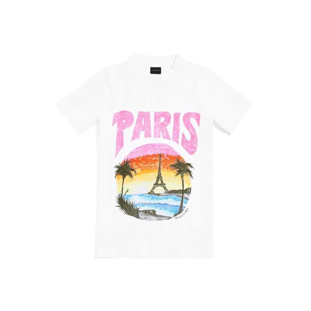 T-shirt Paris Tropical Aderente da Donna in Bianco/rosa