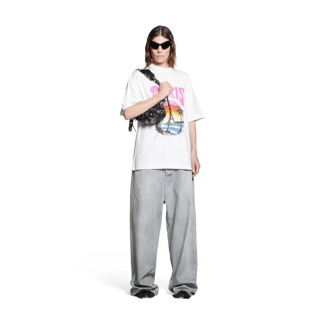 T-shirt Paris Tropical Medium Fit in Bianco/rosa