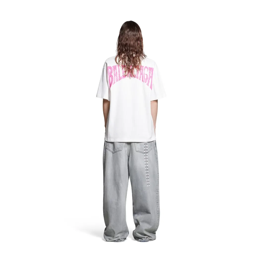 T-shirt Paris Tropical Medium Fit in Bianco/rosa