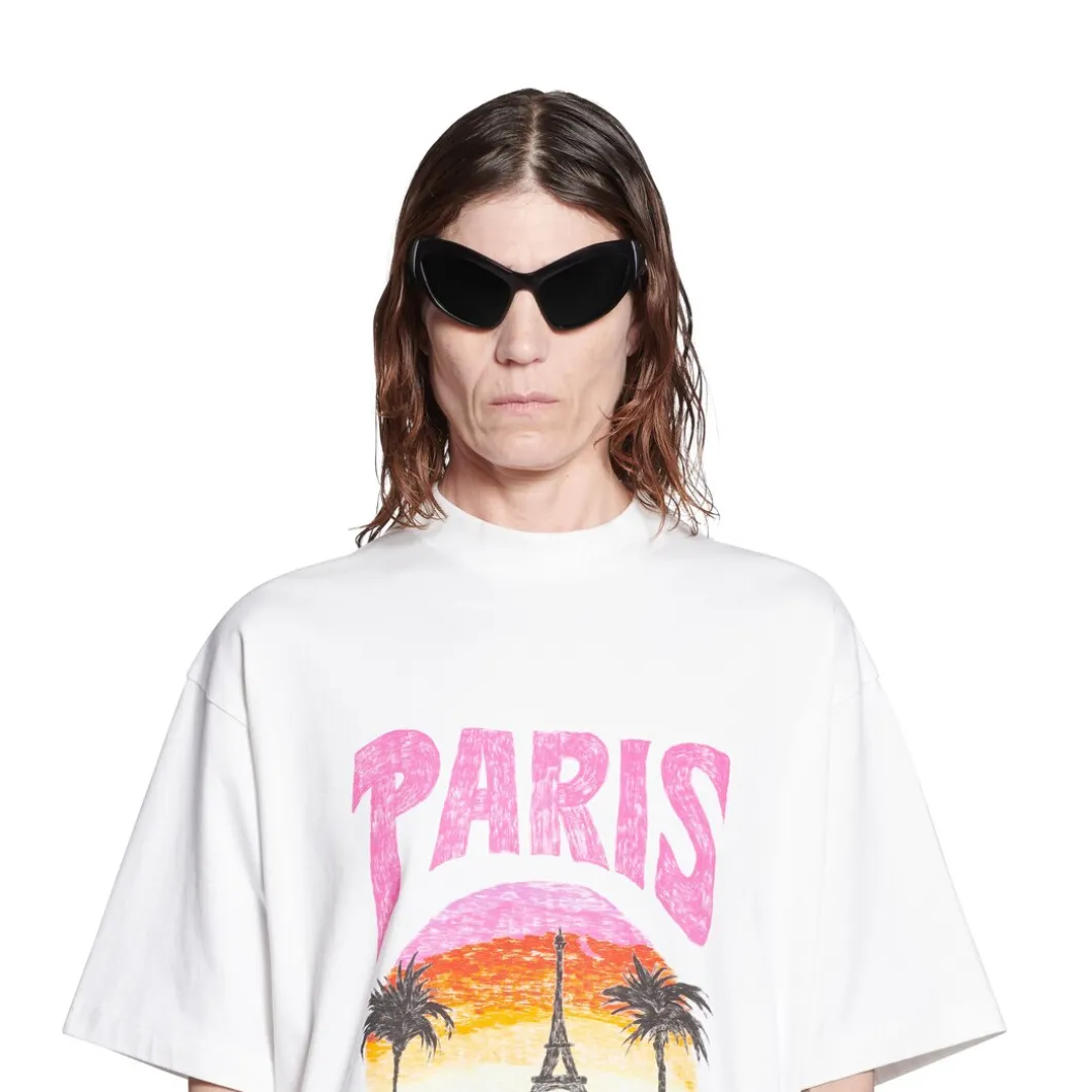 T-shirt Paris Tropical Medium Fit in Bianco/rosa