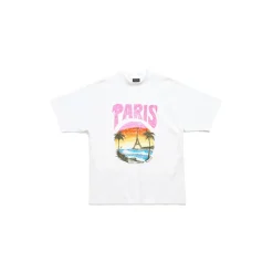 T-shirt Paris Tropical Medium Fit in Bianco/rosa