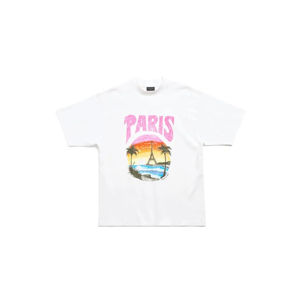 T-shirt Paris Tropical Medium Fit in Bianco/rosa