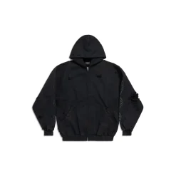 Zip-up Hoodie Capospalla Paris Moon Oversize in Nero Délavé